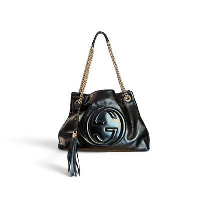 Gucci Soho cuir verni noir chaîne dorée — vue 1