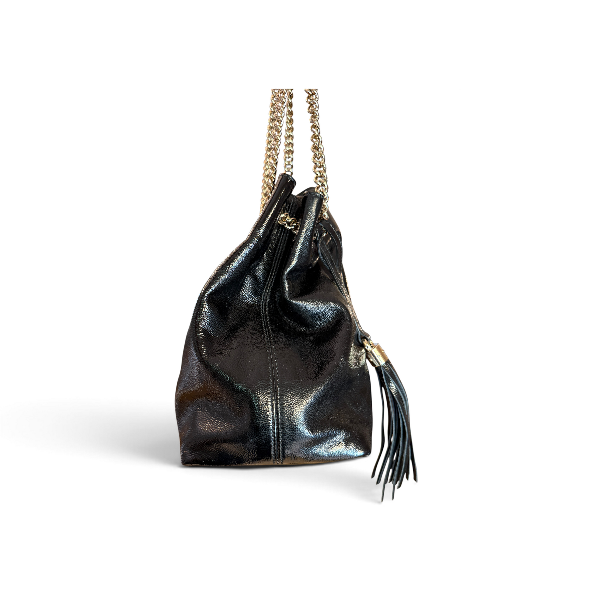 Gucci Soho cuir verni noir chaîne dorée — vue 4